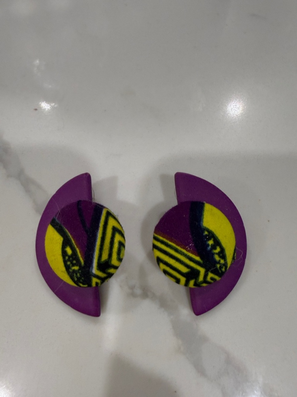 Purple and Yellow Geometric Circle Stud Earrings